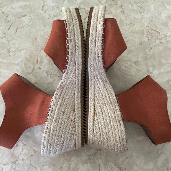 Eileen Fisher Sz 9 Weslia Cider Color Nubuck Leather Jute Wrapped Wedge Sandal - Picture 7 of 15